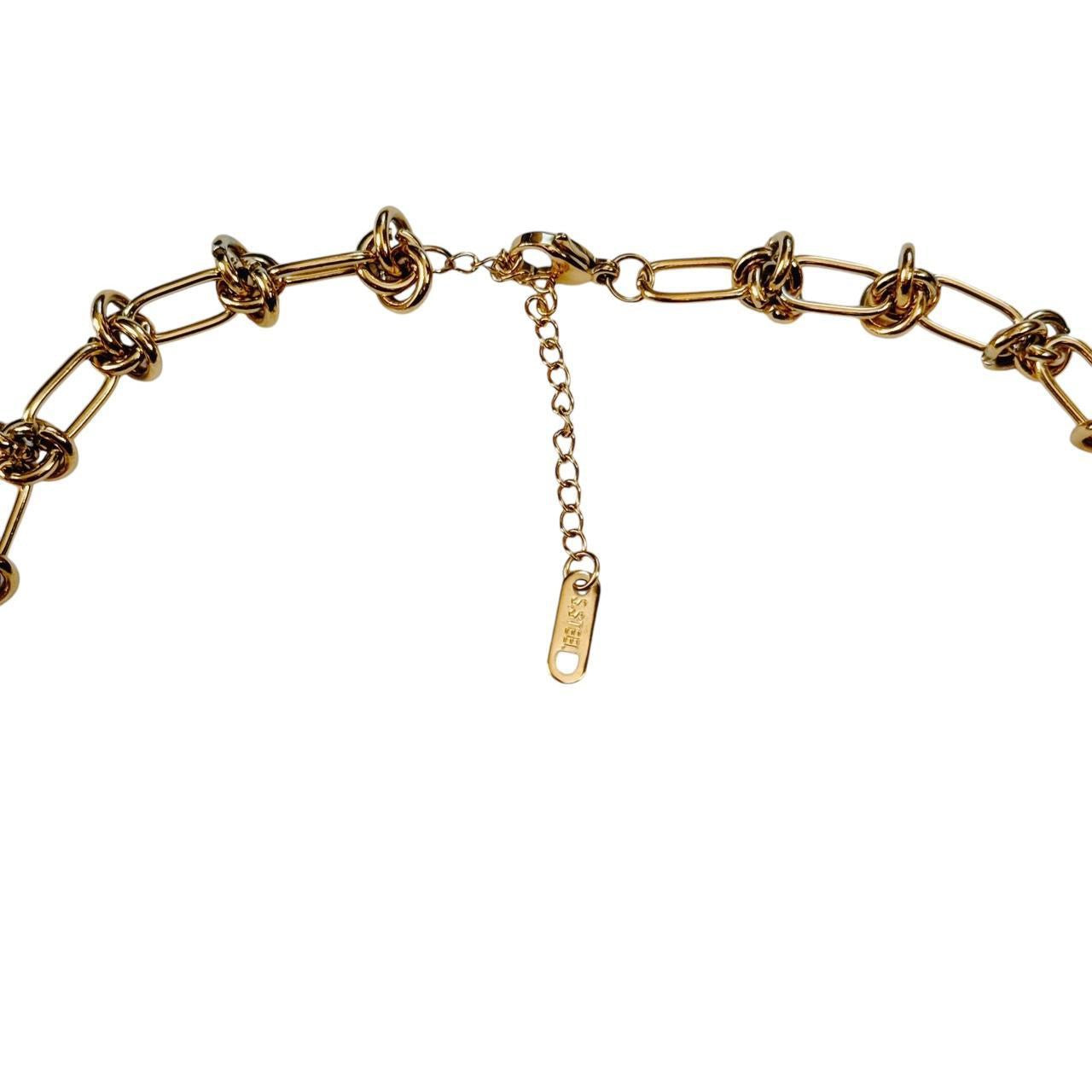 gold chainmail charm necklace - bow & heart