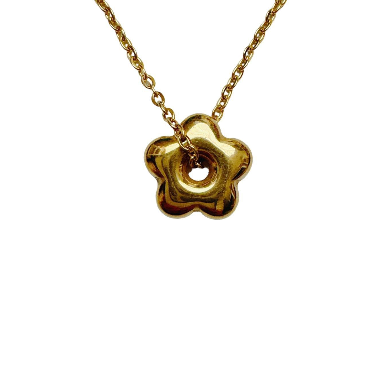 Gold Puffy Flower Necklace