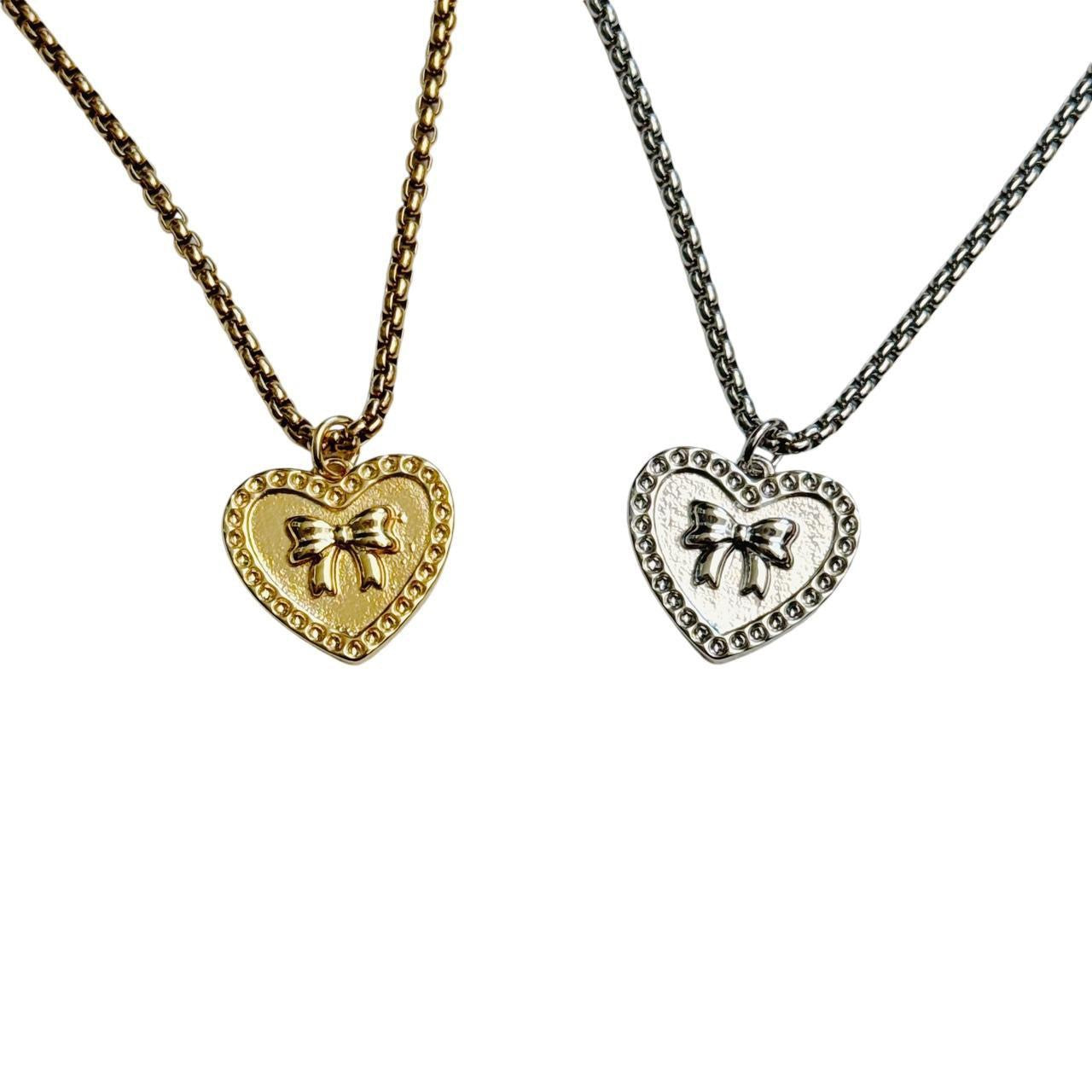 gold heart bow necklace