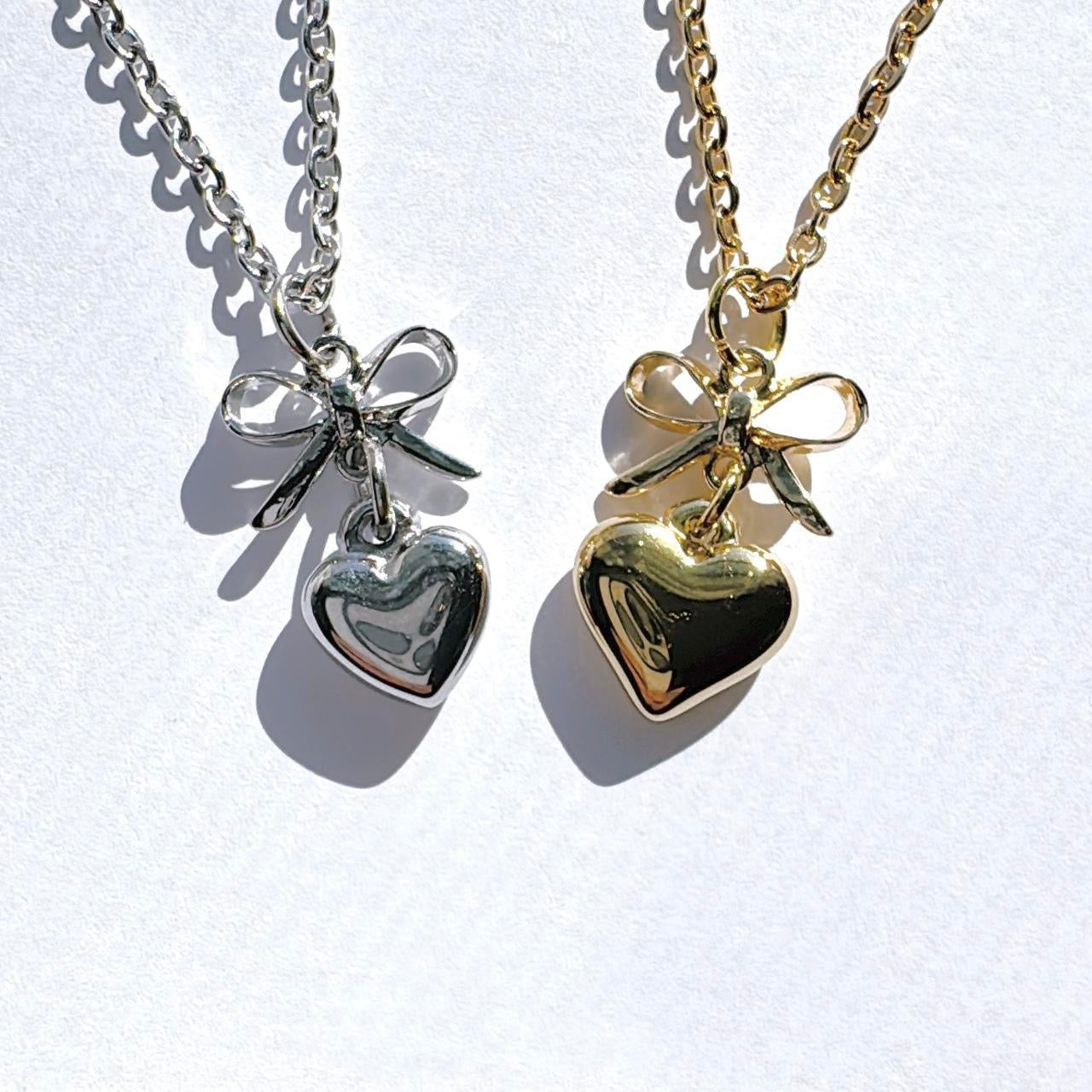 Gold Bow & Heart Necklace
