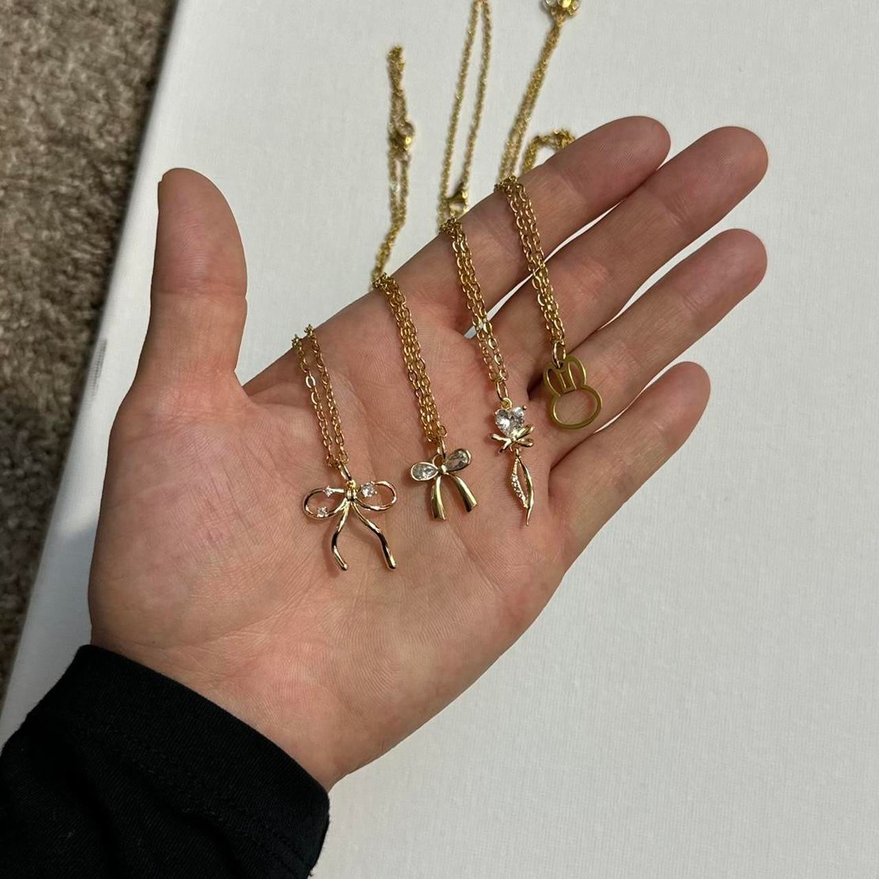 gold rhinestone bow necklace