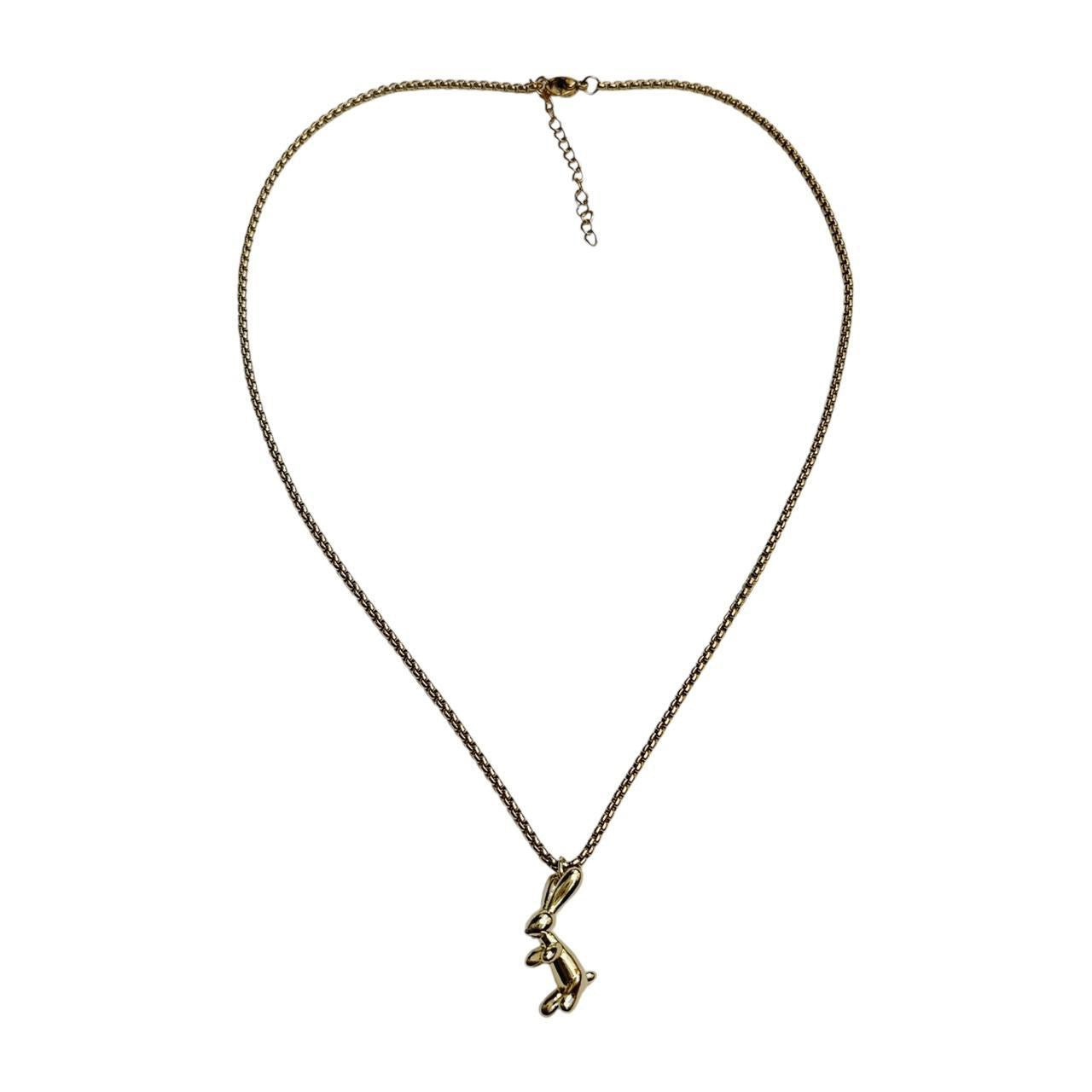 gold 3D bunny necklace