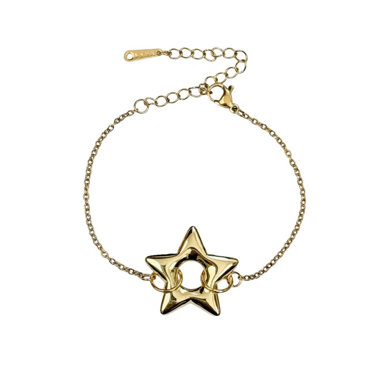 Gold Puffy Star Chain Bracelet