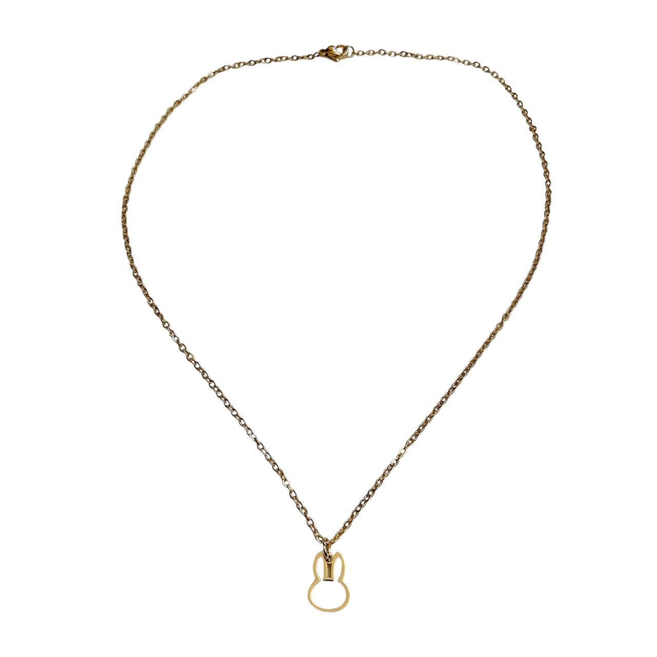 gold hollow bunny necklace