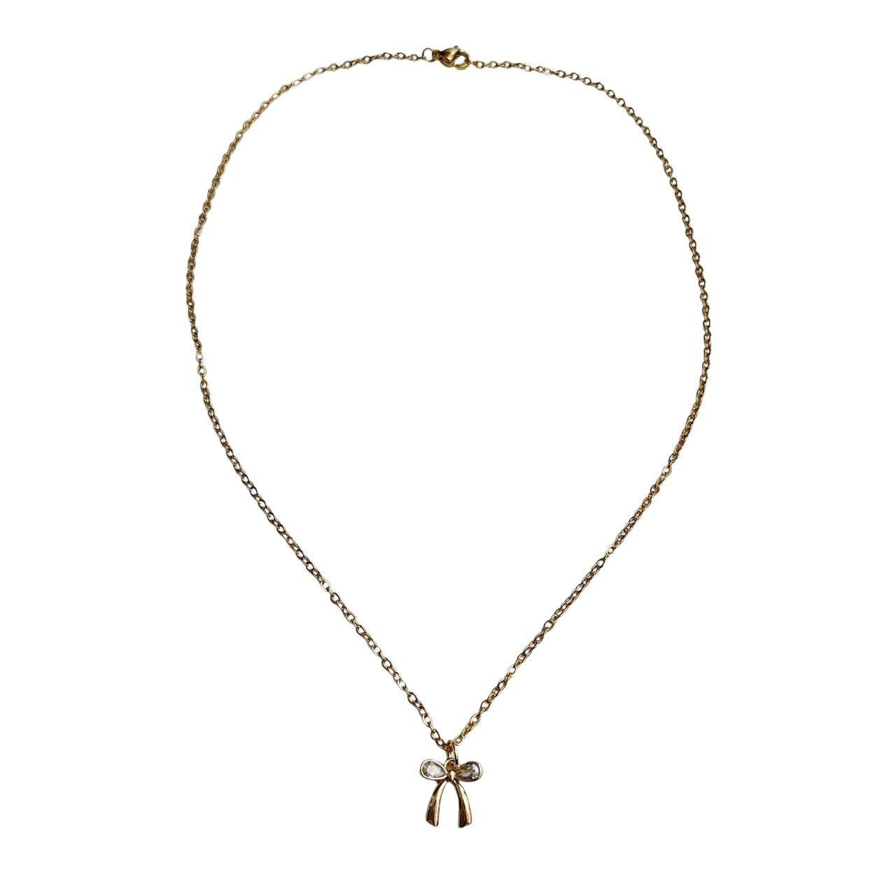 gold rhinestone bow necklace