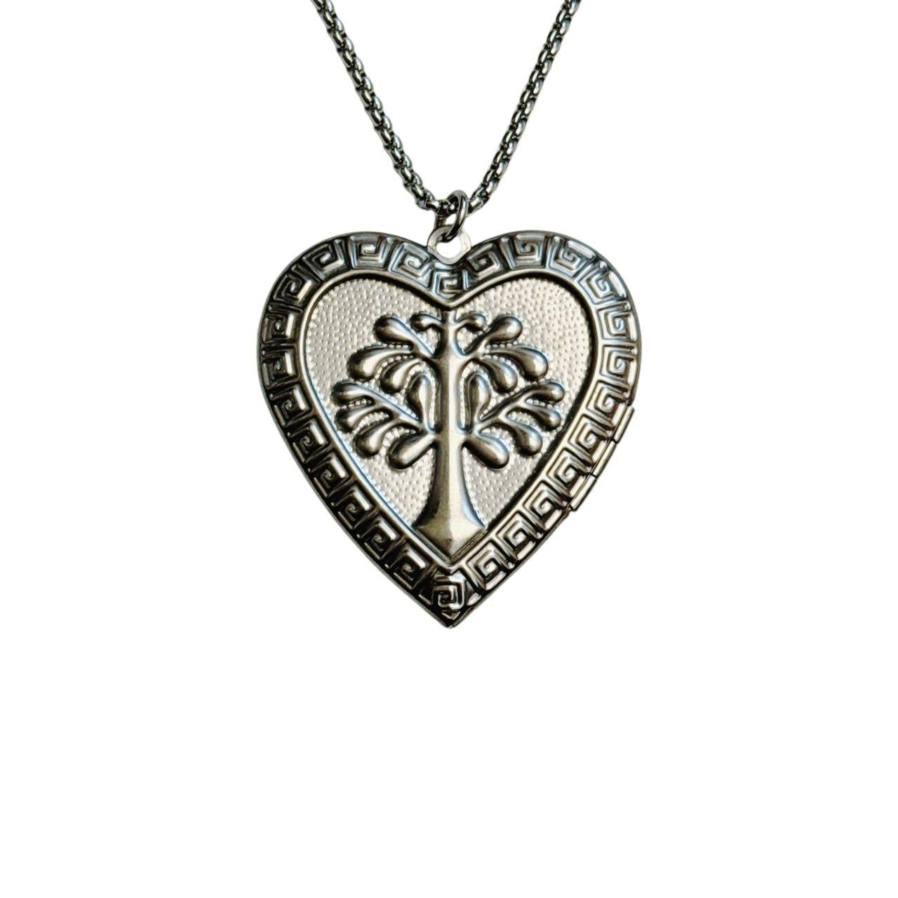 silver large heart cross locket necklace