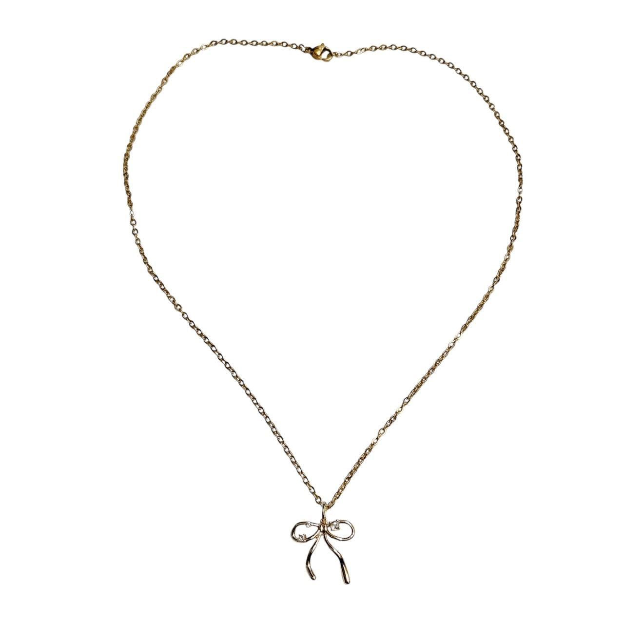 gold rhinestone bow necklace