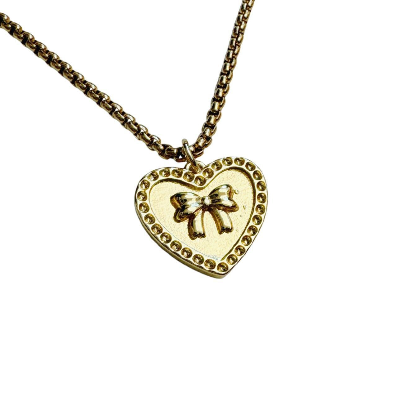 gold heart bow necklace