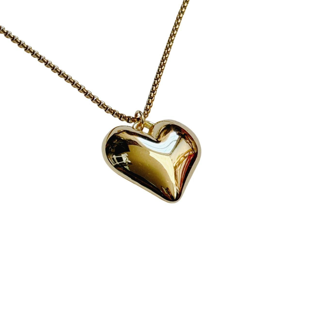 gold large puffy heart necklace