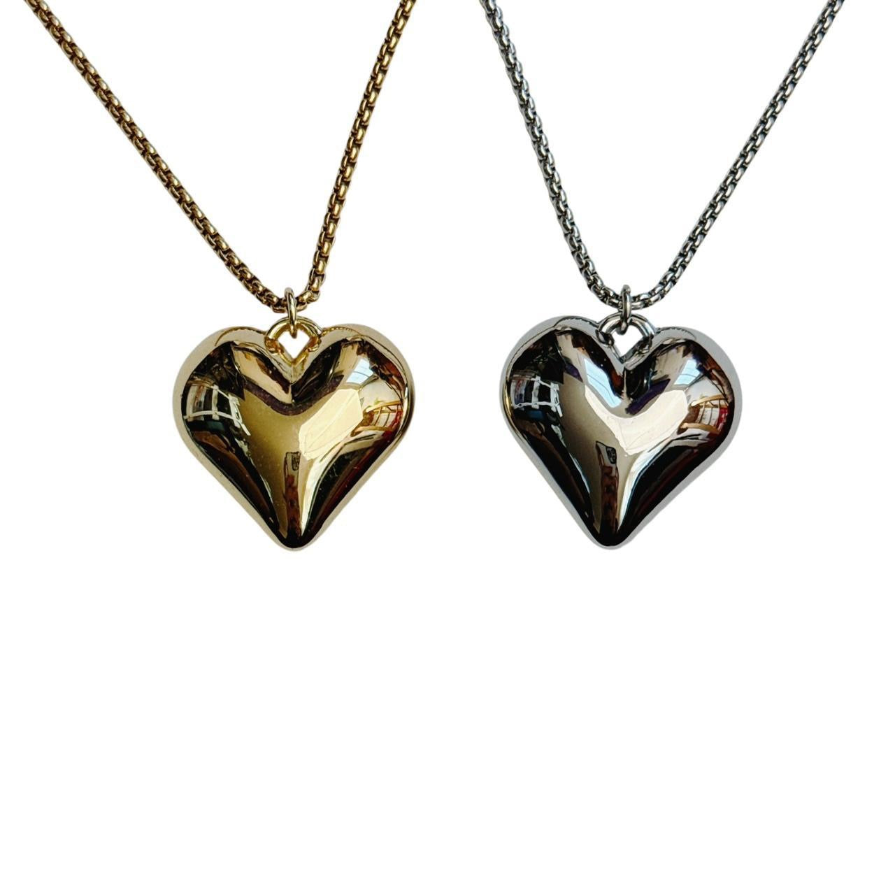 silver large puffy heart necklace