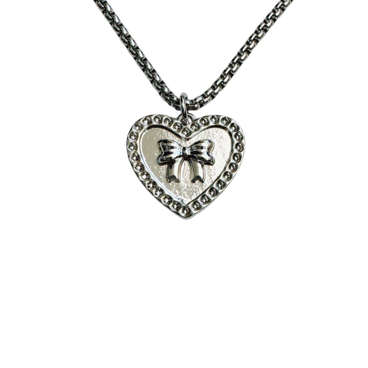 silver heart bow necklace