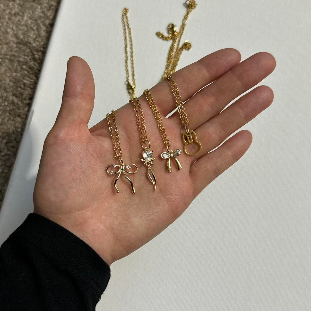 gold hollow bunny necklace