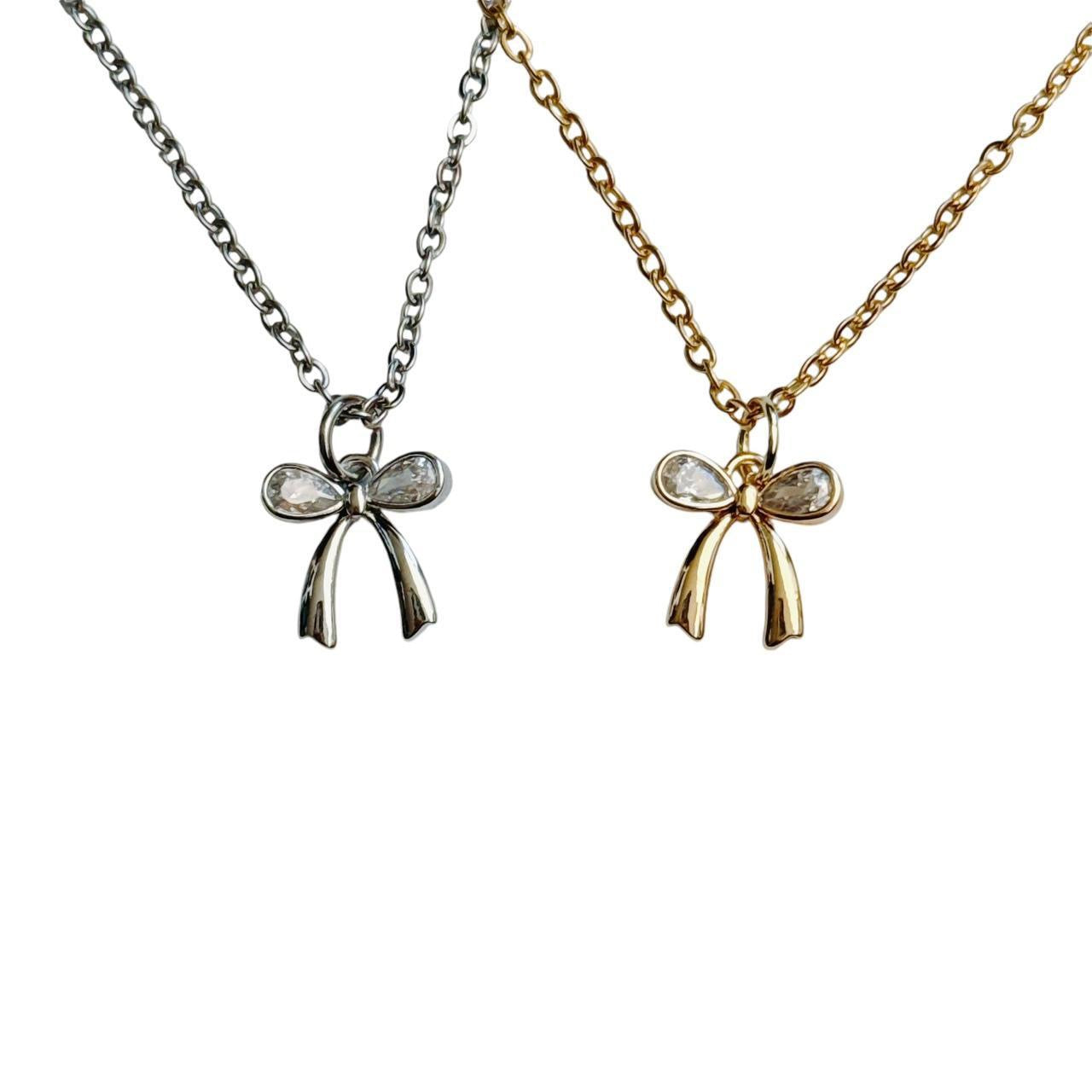 gold rhinestone bow necklace