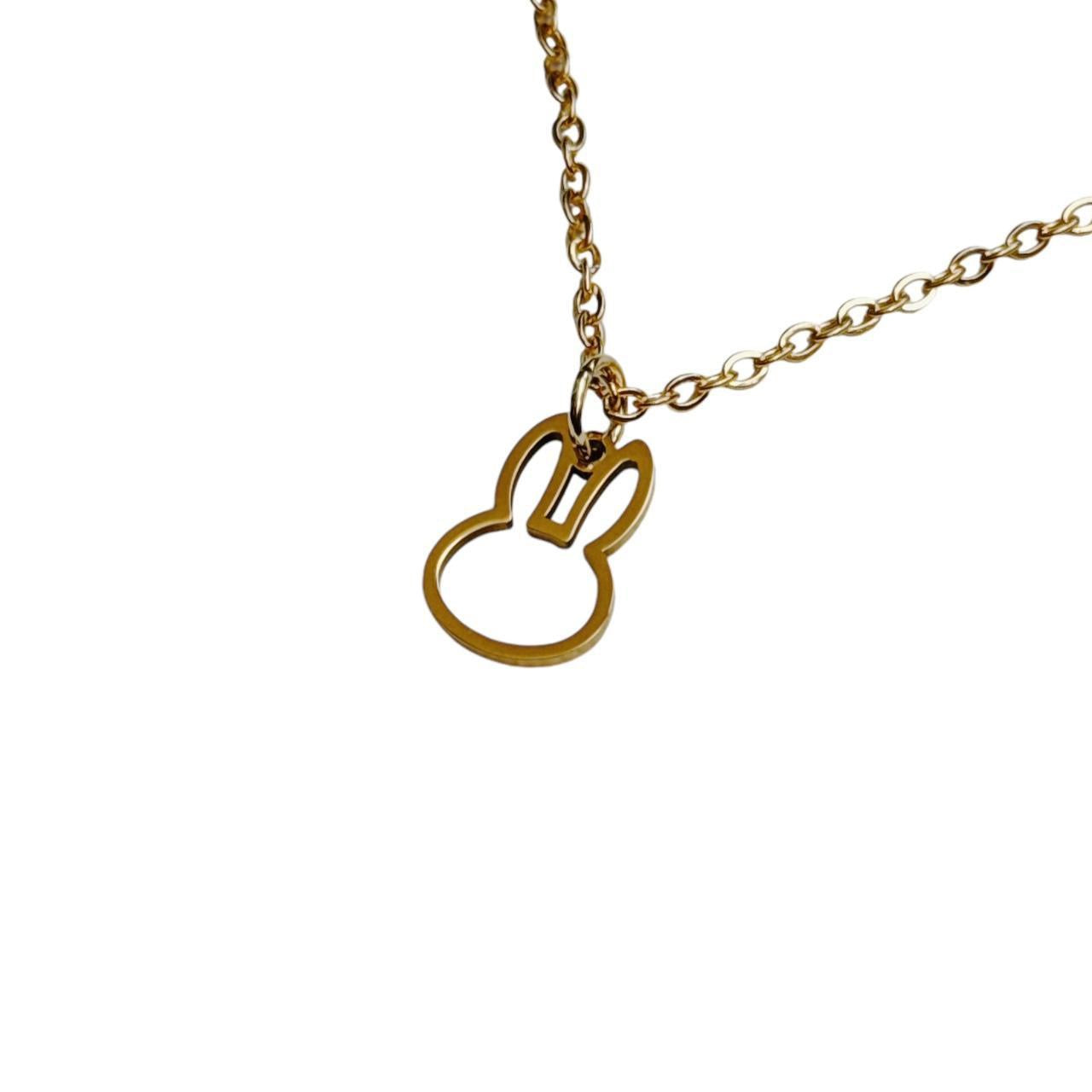 gold hollow bunny necklace