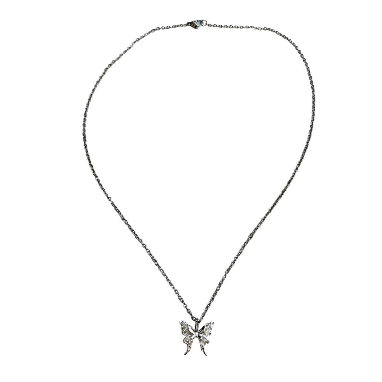silver rhinestone butterfly necklace