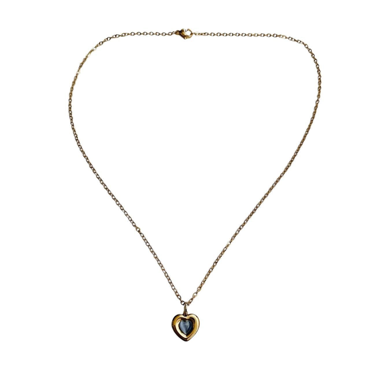 gold blue cats eye heart necklace