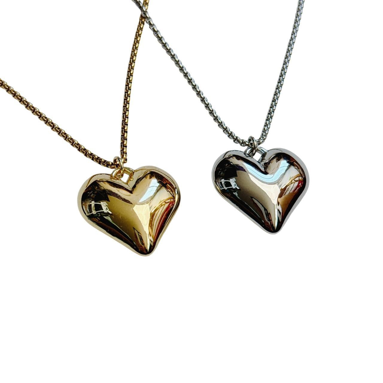 silver large puffy heart necklace