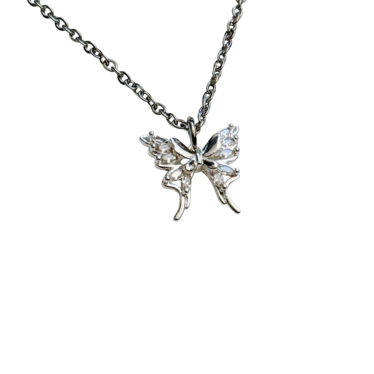 silver rhinestone butterfly necklace