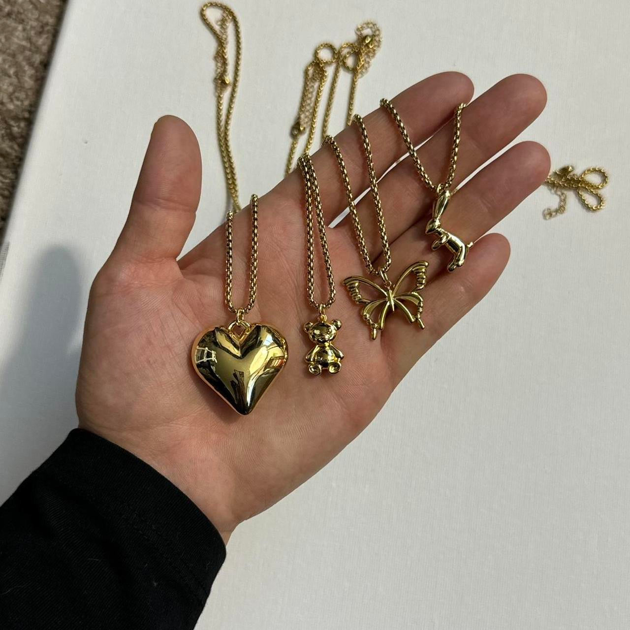 gold large puffy heart necklace