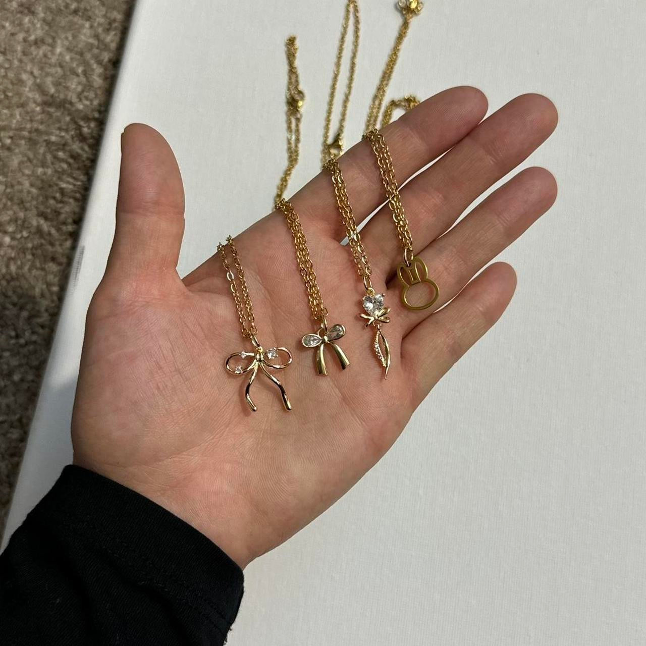 gold rhinestone bow necklace