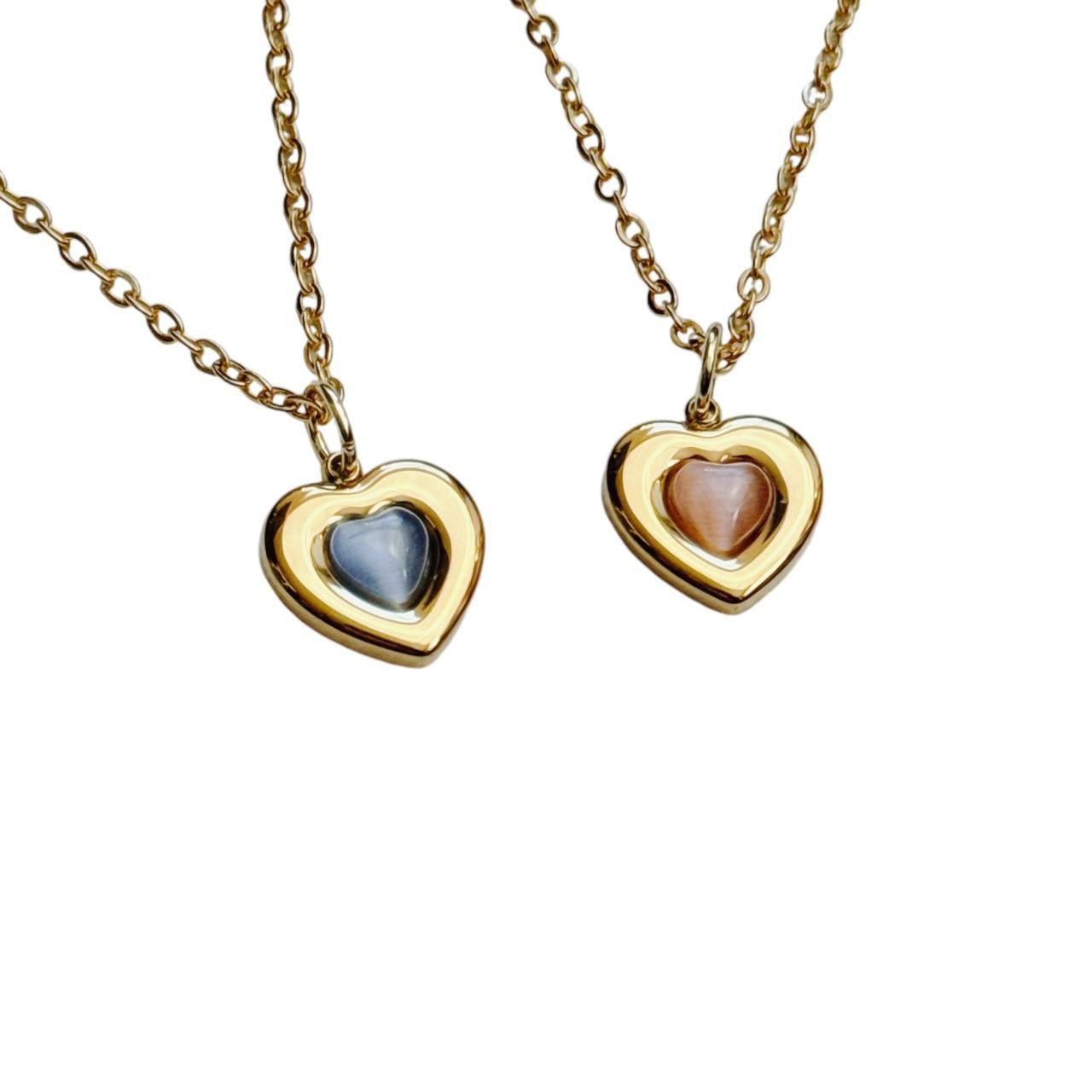 gold blue cats eye heart necklace