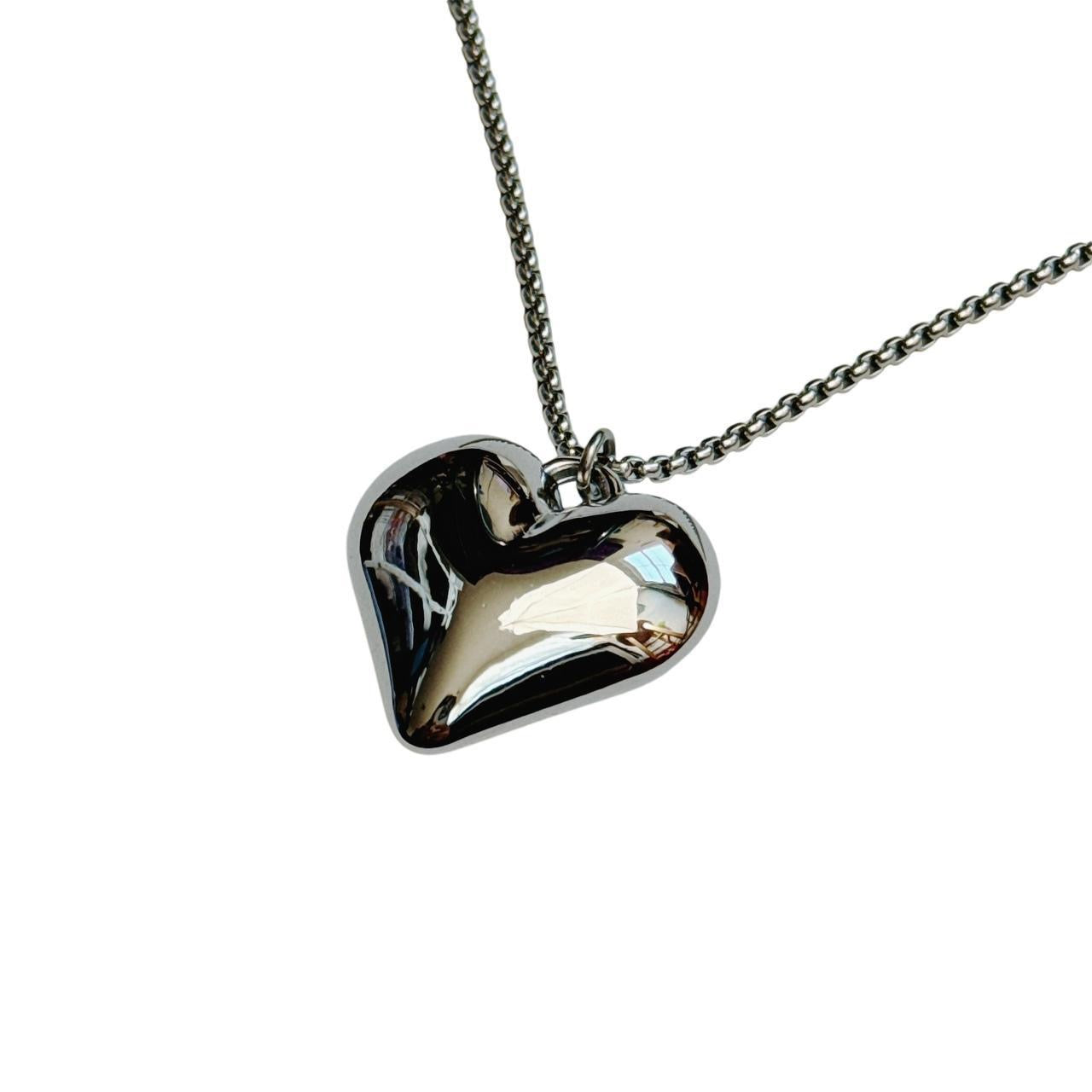 silver large puffy heart necklace