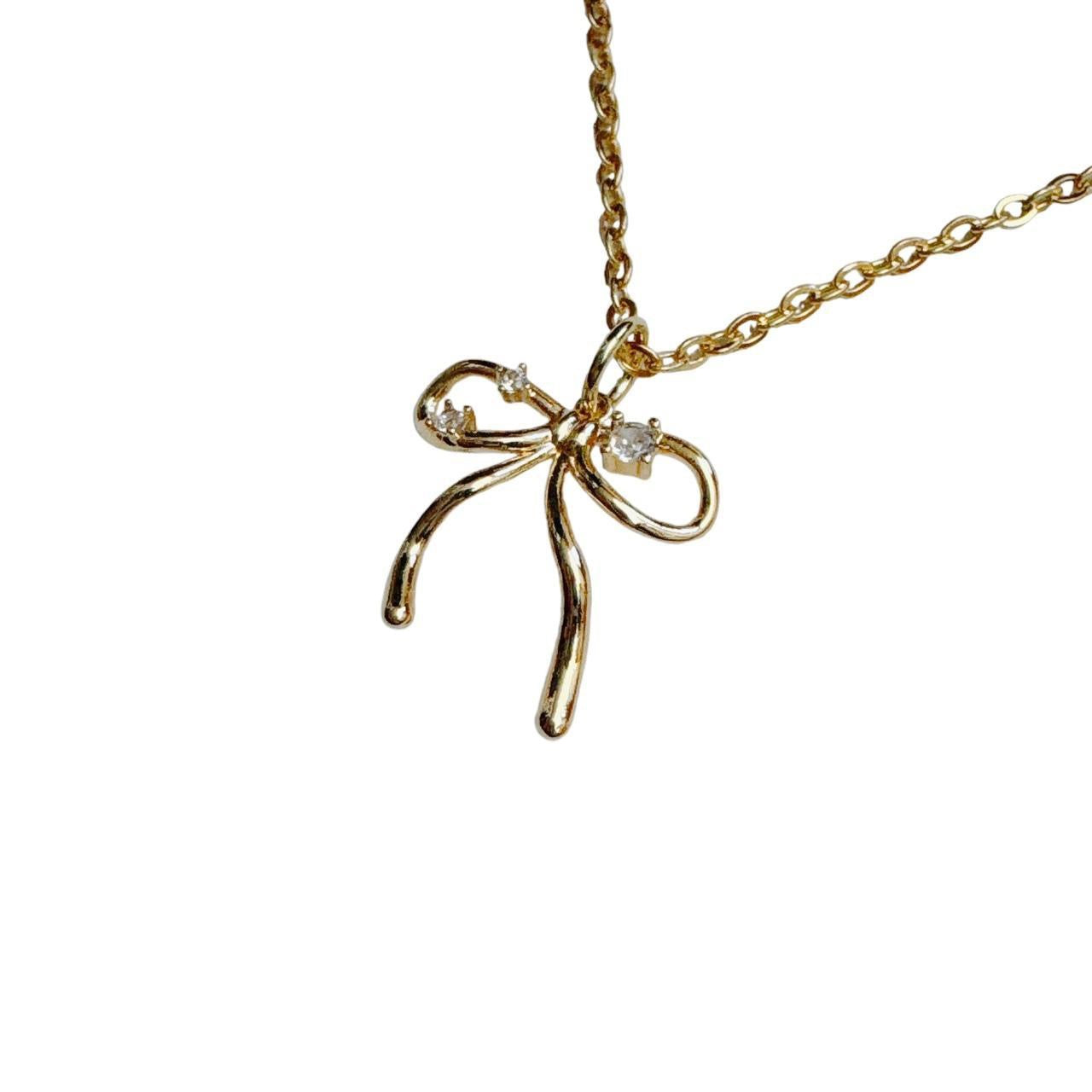 gold rhinestone bow necklace