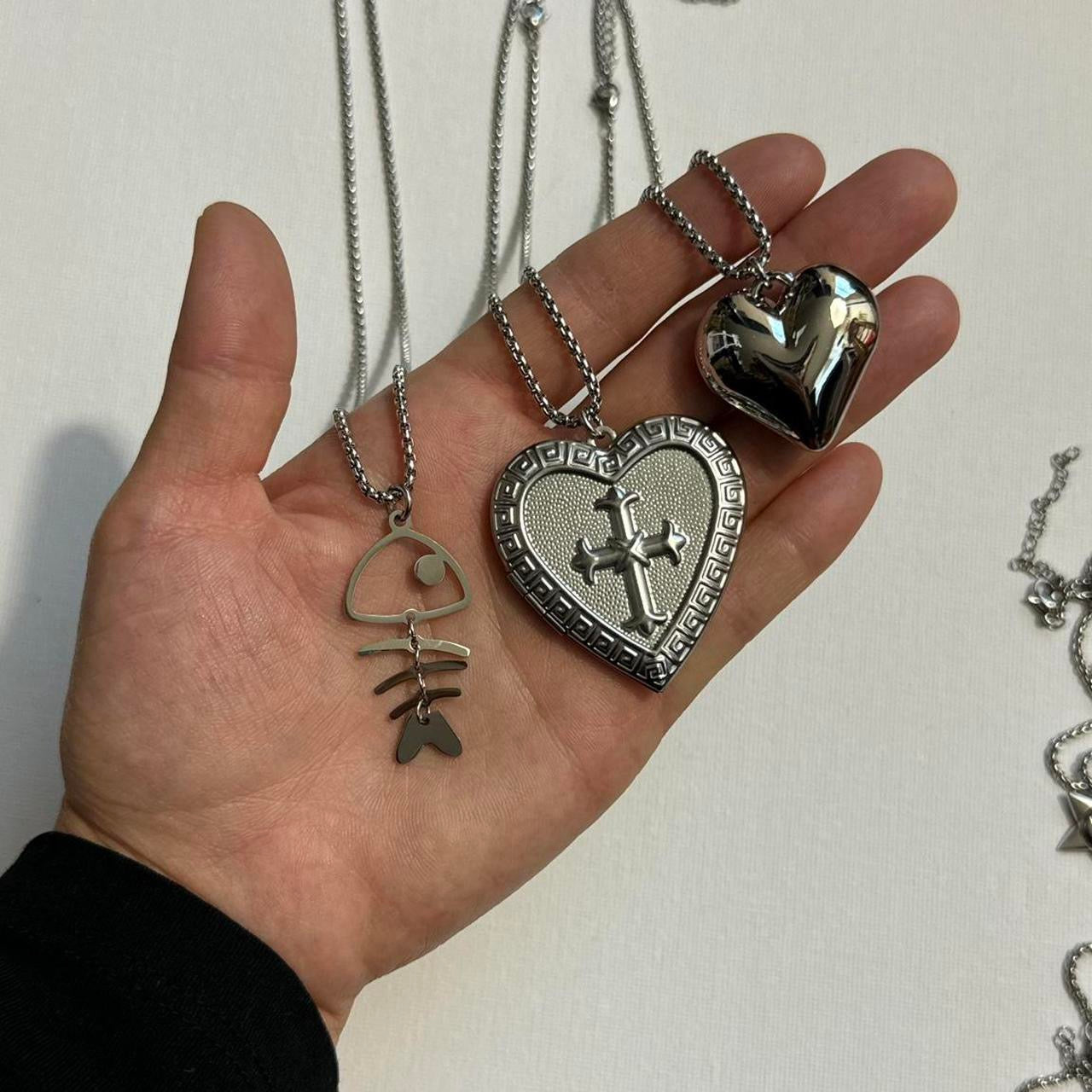 silver large puffy heart necklace