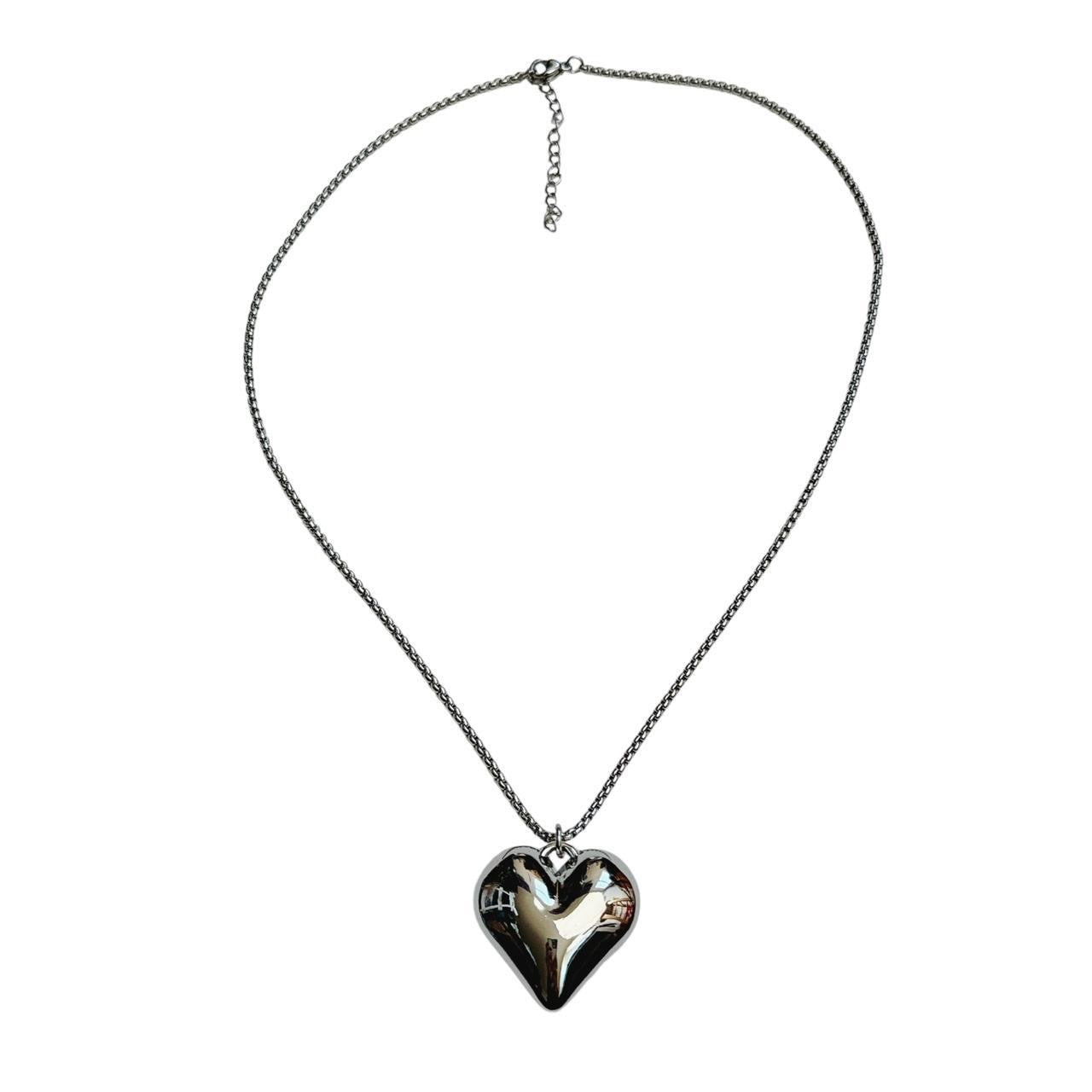 silver large puffy heart necklace
