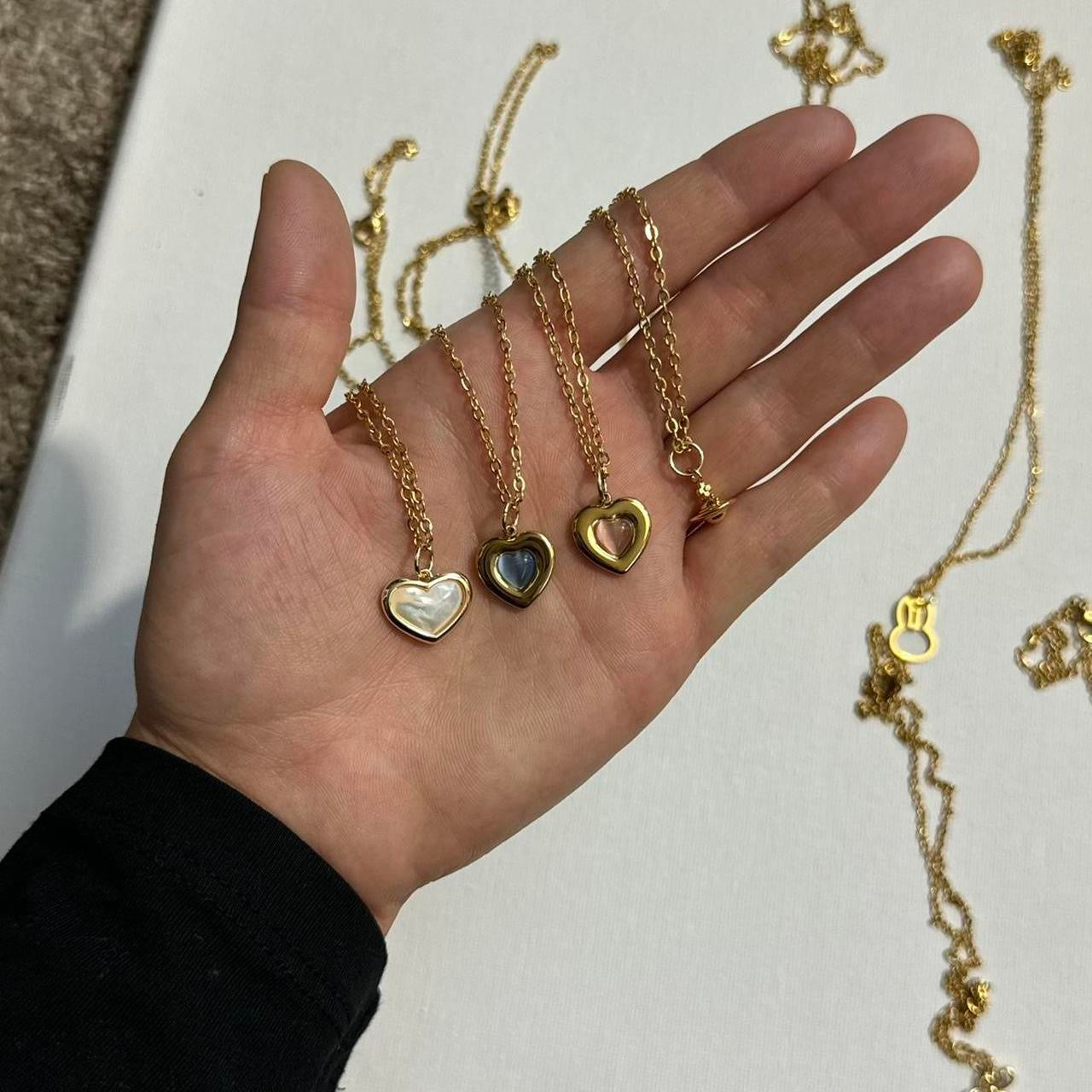 gold blue cats eye heart necklace