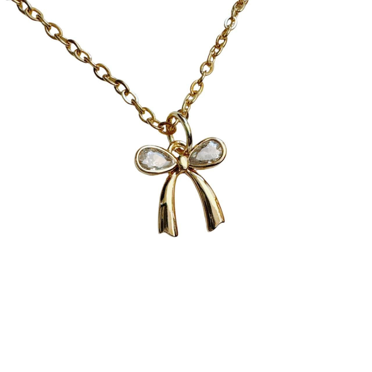gold rhinestone bow necklace