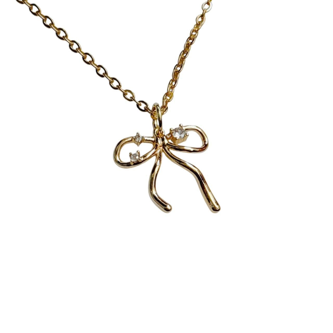 gold rhinestone bow necklace