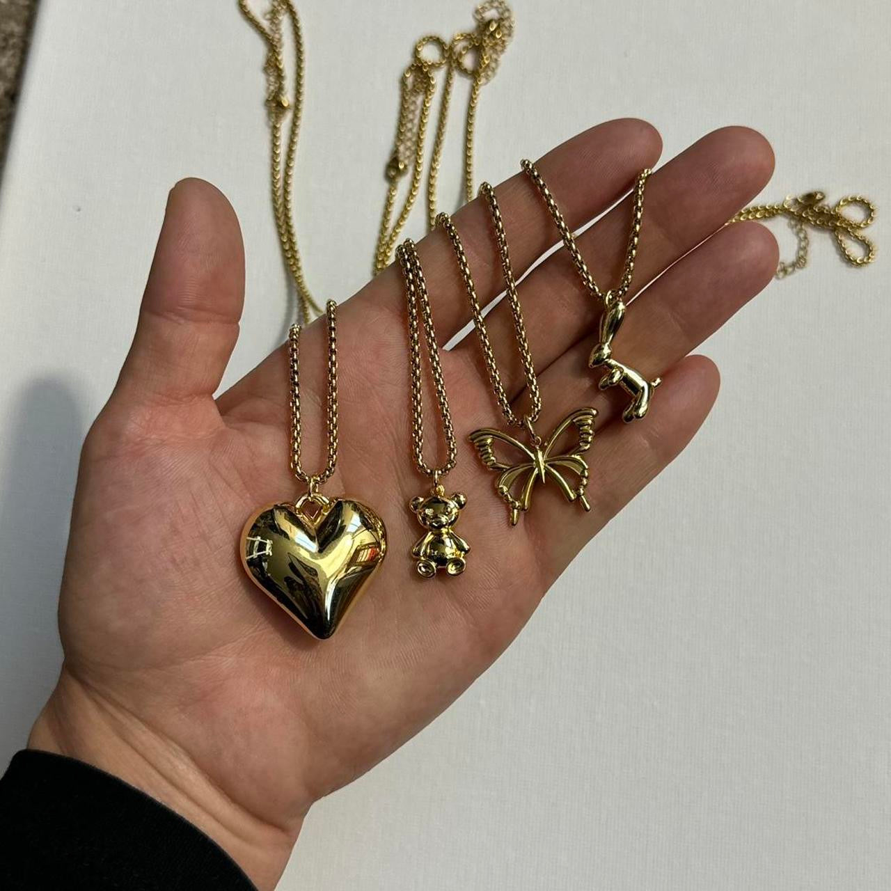 gold 3D bunny necklace
