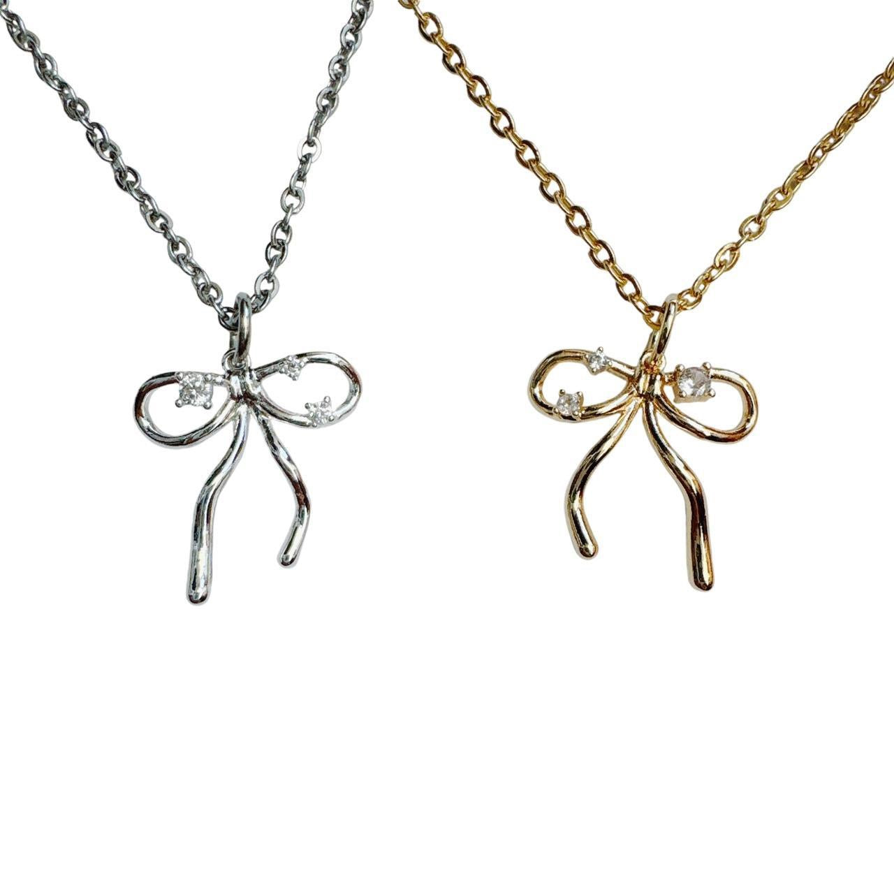 gold rhinestone bow necklace