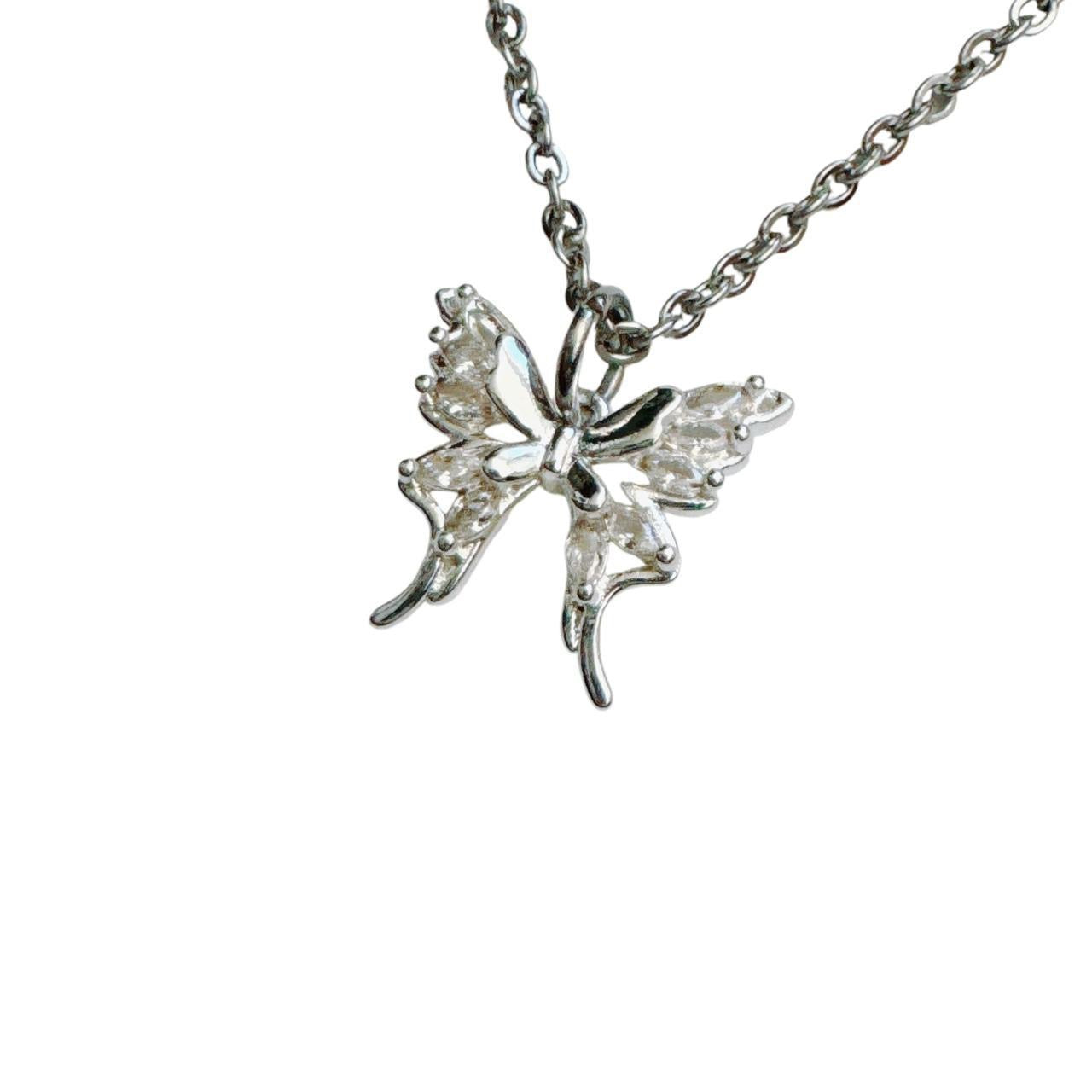 silver rhinestone butterfly necklace