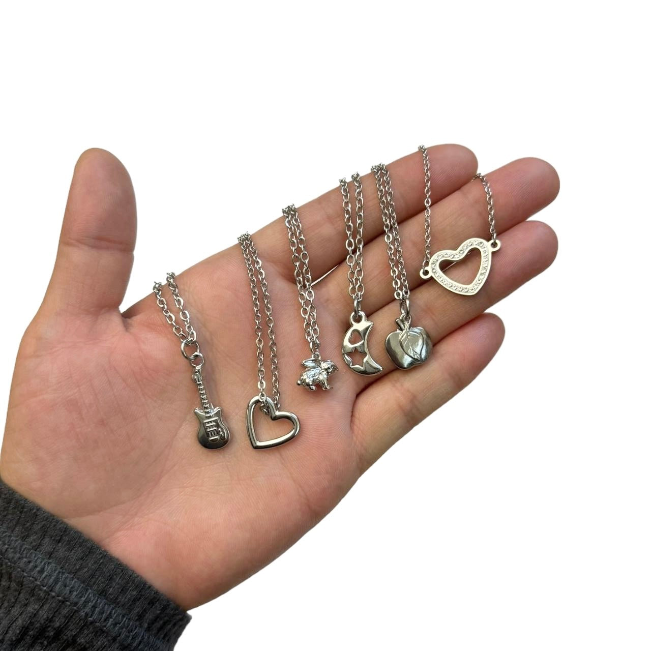 silver hollow heart necklace