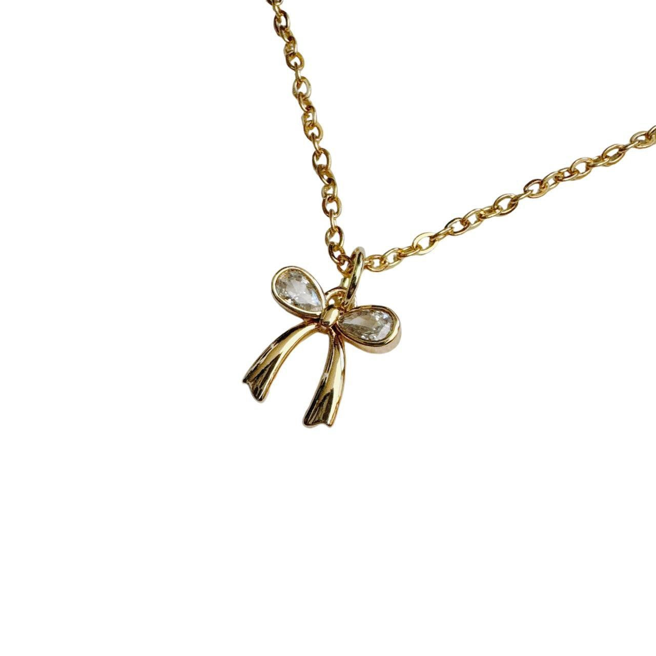 gold rhinestone bow necklace