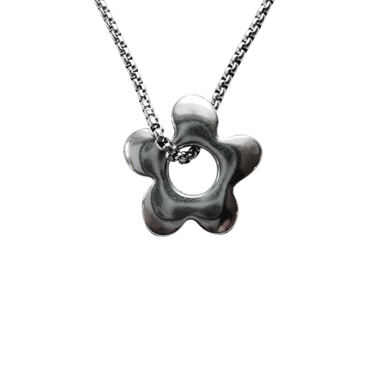 silver puffy flower necklace