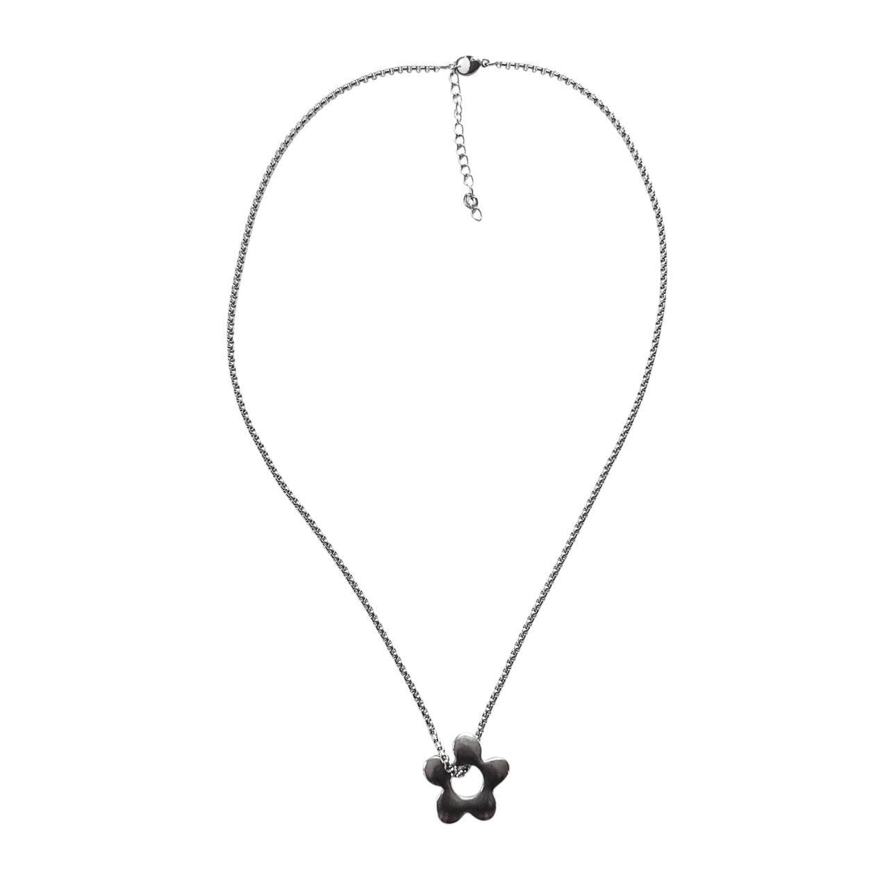 silver puffy flower necklace