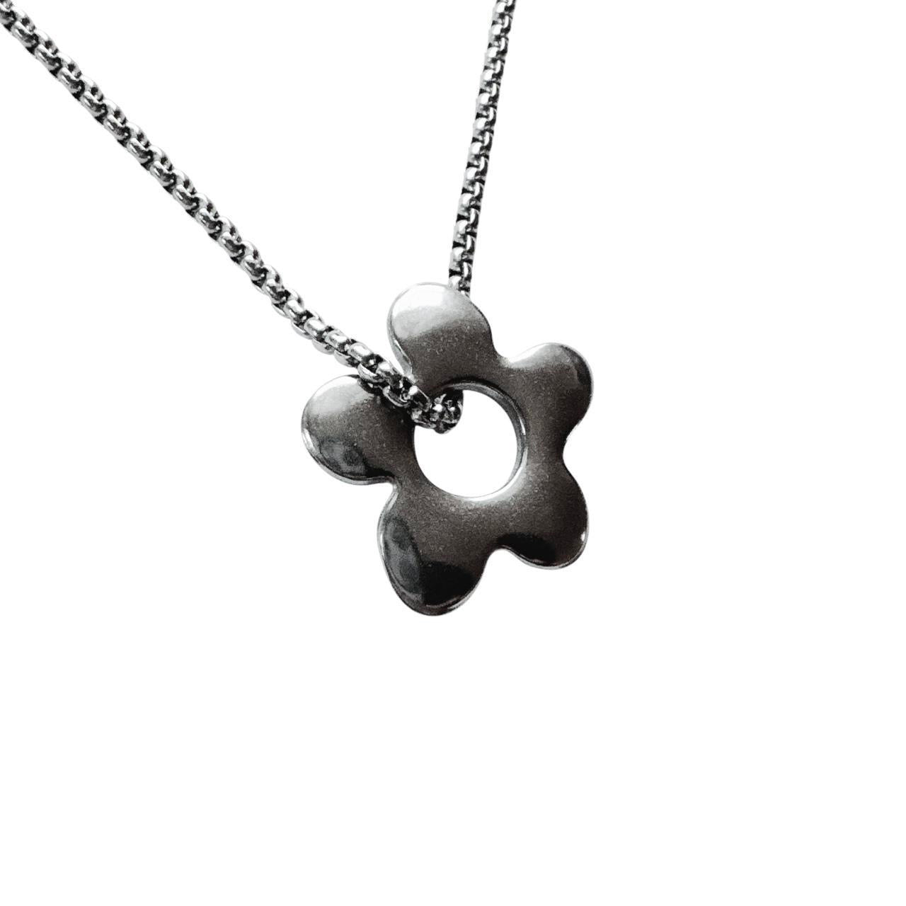 silver puffy flower necklace