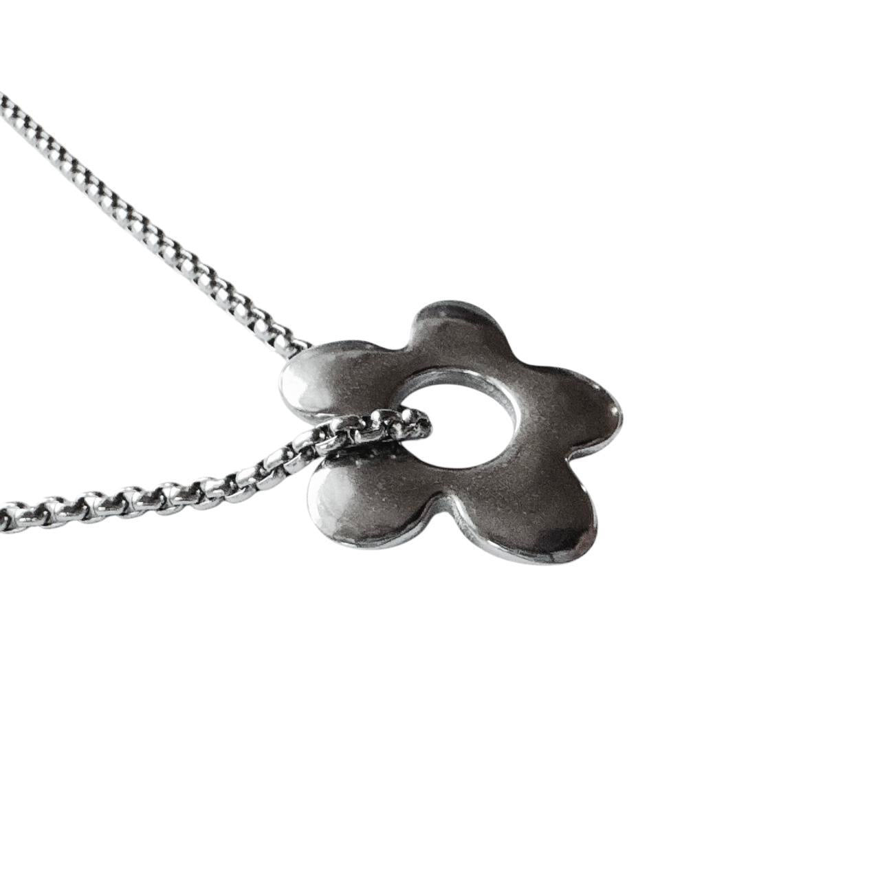 silver puffy flower necklace