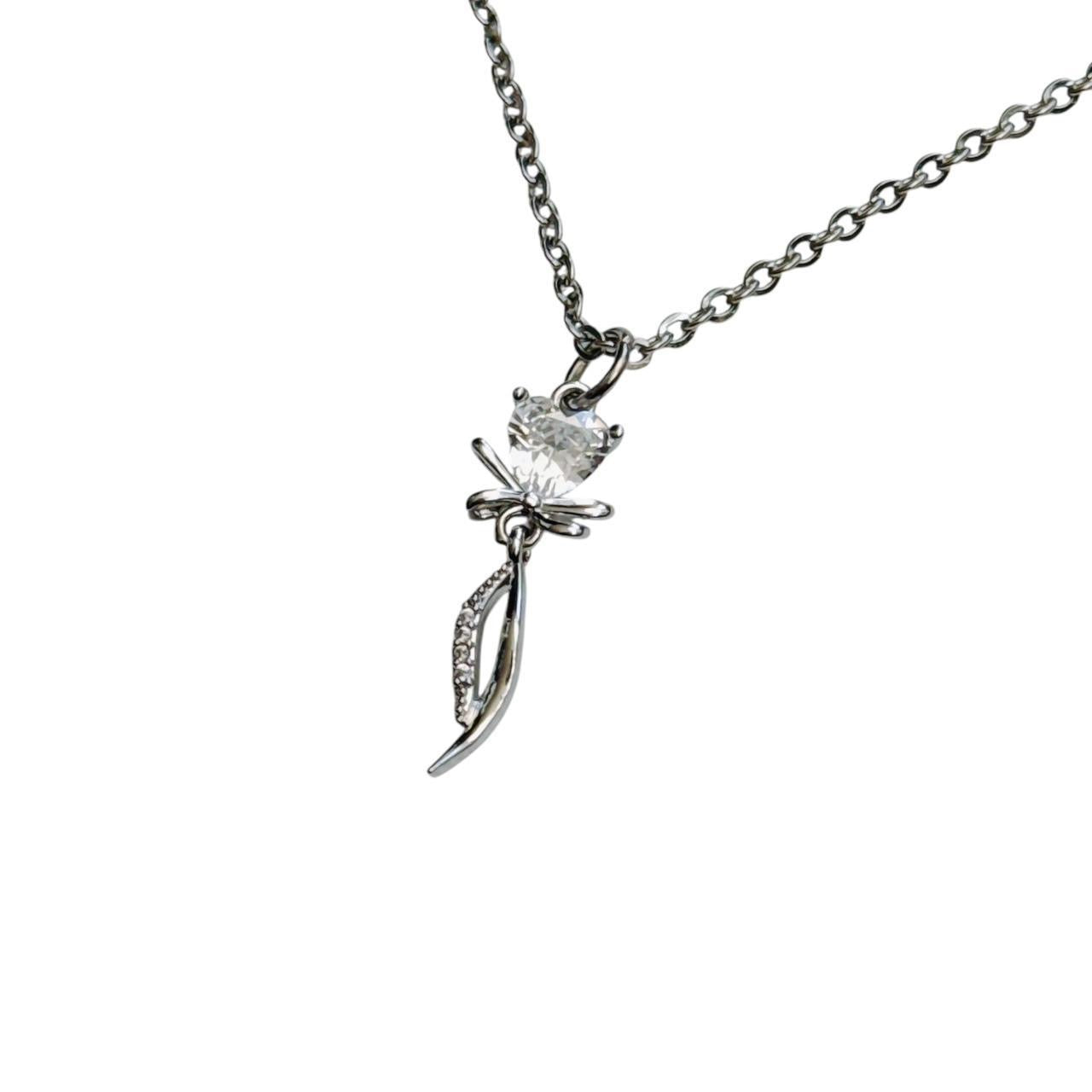 silver rhinestone fairy heart necklace