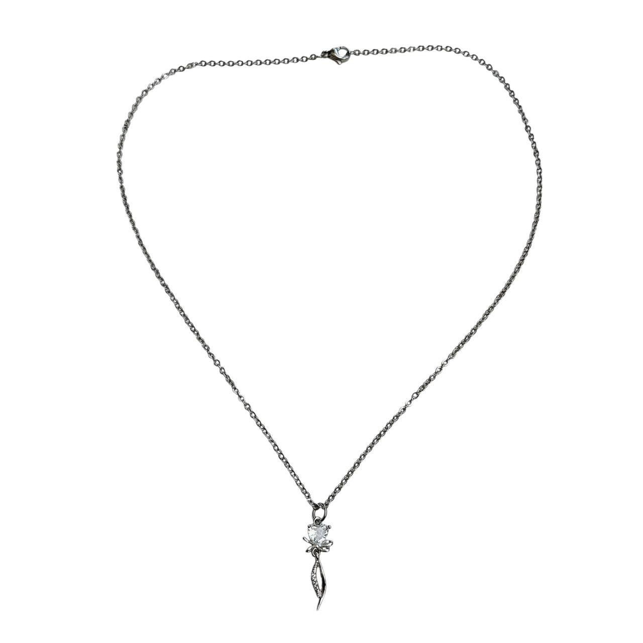 silver rhinestone fairy heart necklace