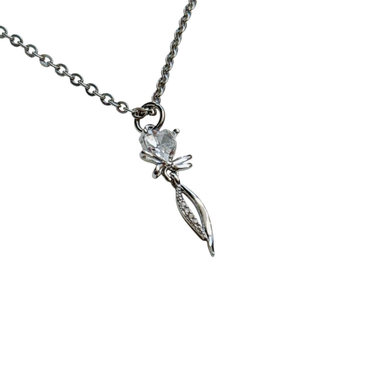 silver rhinestone fairy heart necklace