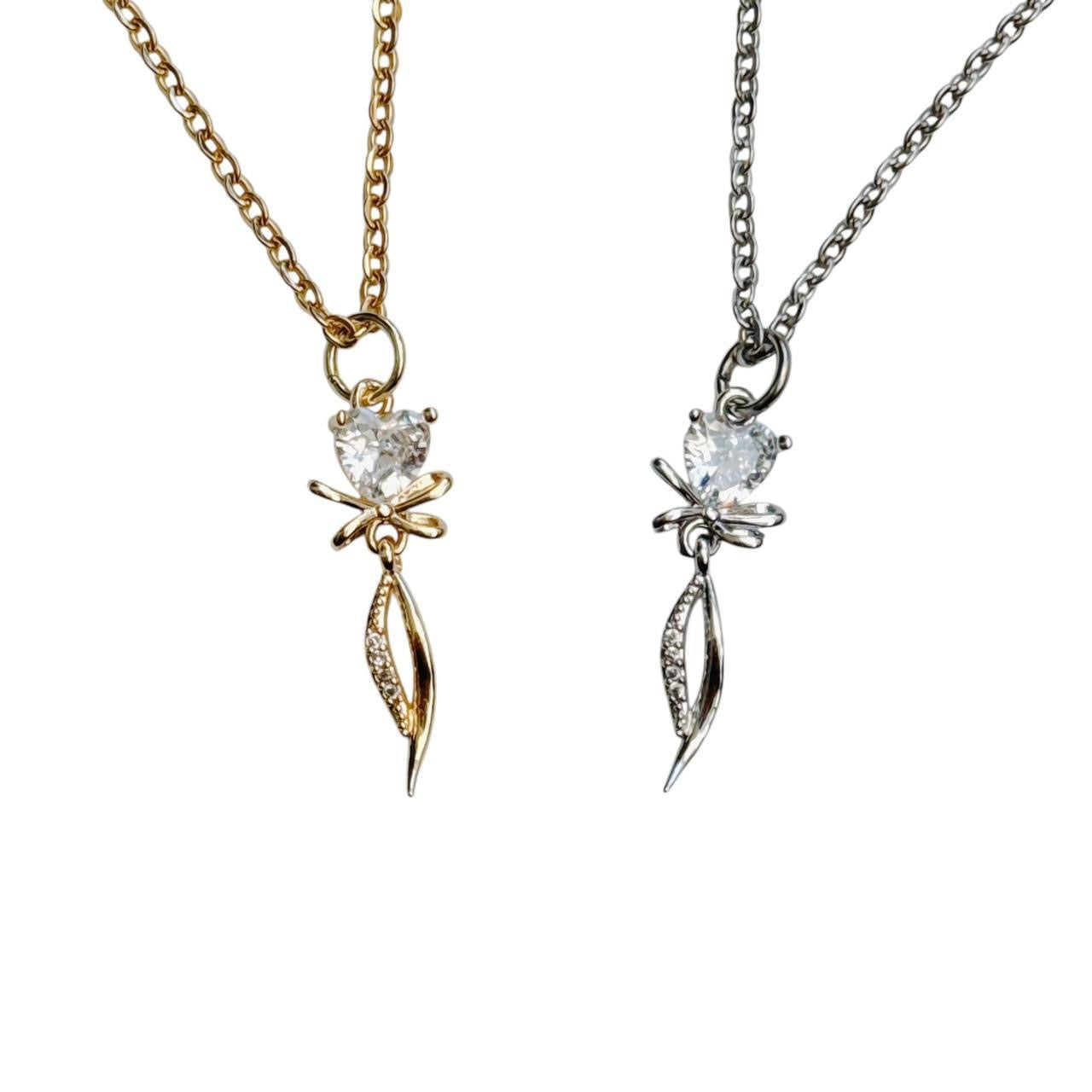 gold rhinestone fairy heart necklace