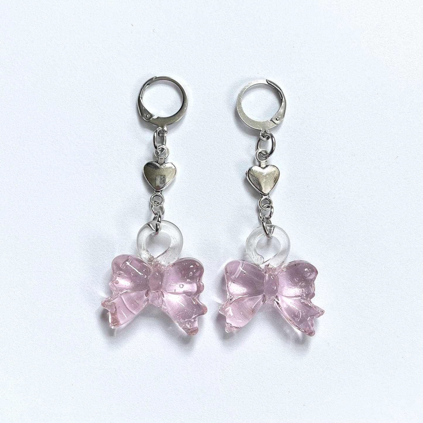 Pink Glass Bow Earrings