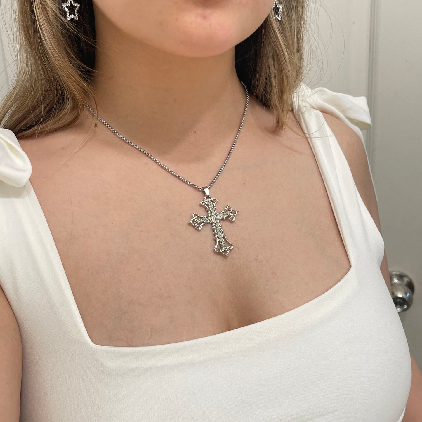 Large Rhinestone Cross Necklace