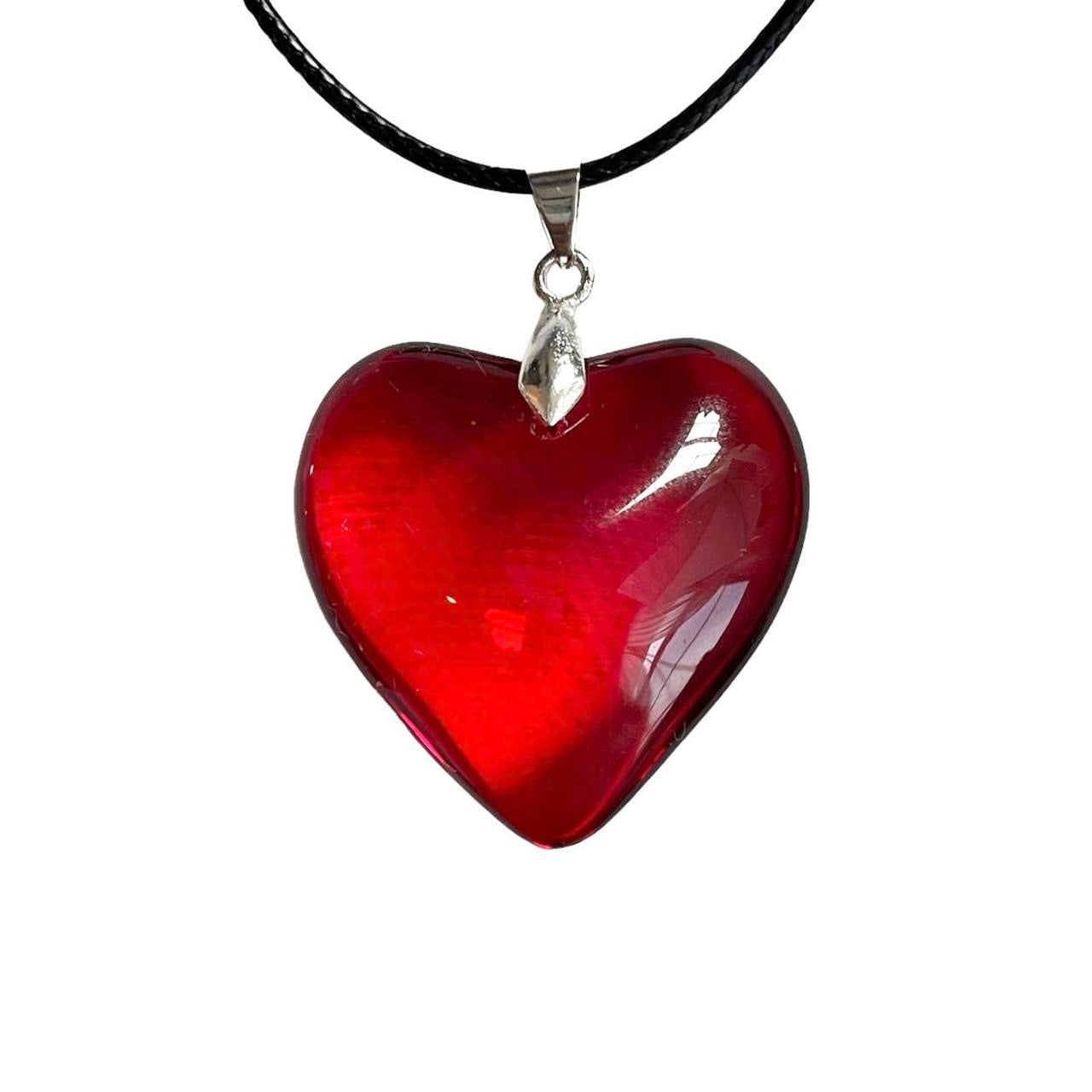 1pc Red-color Glass Heart Pendant Necklace