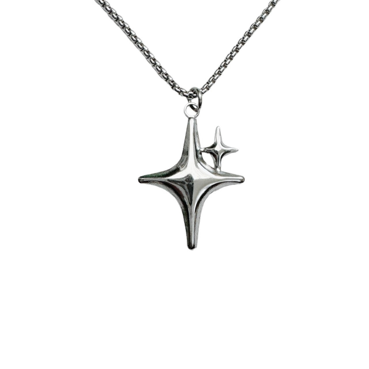 Silver Double Sparkle Star Necklace