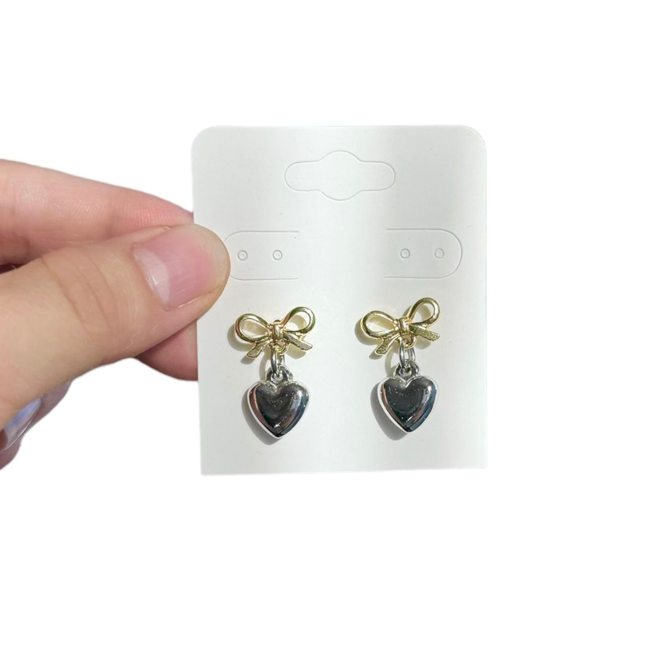 Silver & Gold Bow & Heart Earrings